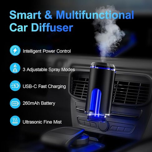 Smart Car Air Freshener Diffuser, Rechargeable Car Aroma Diffuser with 3 Essential Oils and DIY Perfume Choose, Car Fresheners Long Lasting, Leak-Proof Design, Smart Auto On/Off in Saudi Arabia