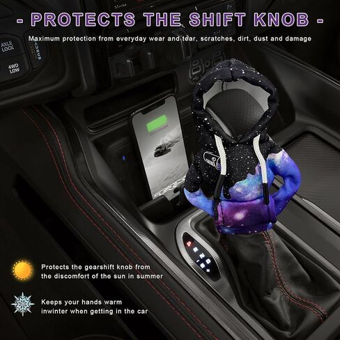 Car Gear Shift Hoodie, Funny Hoodie Automotive Shift Knob Cover Cute Interior Gear Lever Decoration, Fashionable Sweater Shirt Novelty Shifter Stick Protector for SUV Truck RV (Starry Sky) in Kuwait