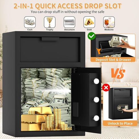 2.8 cu ft صندوق آمن كبير للقطر المثير للإعجاب للأعمال التجارية ، انخفاض نقدي مضاد للسرقة آمن مع فتحة وقفل مزيج ، خزائن إيداع الشقوق لكنيسة بريد الأعمال المنزلية في المنزل in Kuwait
