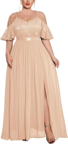 Missmay Women's Plus Size Seale Lace Of Counter Shorts Slit Slit Wedder Wedding Guest Chiffon Long in Kuwait