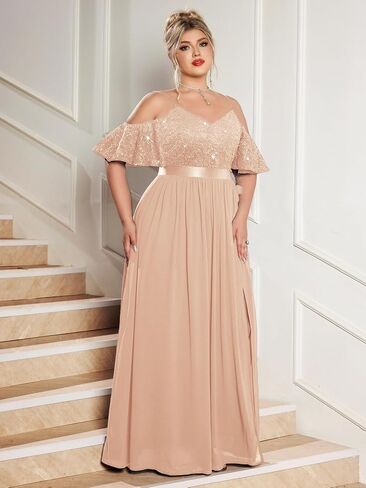 Missmay Women's Plus Size Seale Lace Of Counter Shorts Slit Slit Wedder Wedding Guest Chiffon Long in Kuwait