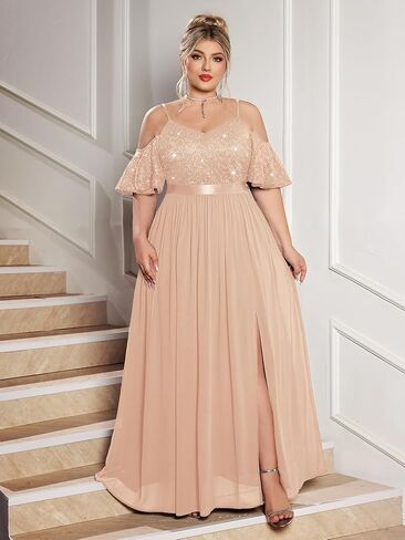 Missmay Women's Plus Size Seale Lace Of Counter Shorts Slit Slit Wedder Wedding Guest Chiffon Long in Kuwait