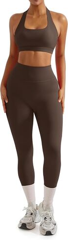 RXRXCOCO Backless Workout Sets for Women 2 Piece Halter Sports Bra Hidden Scrunch High Waisted Gym Leggings Matching Set in Kuwait