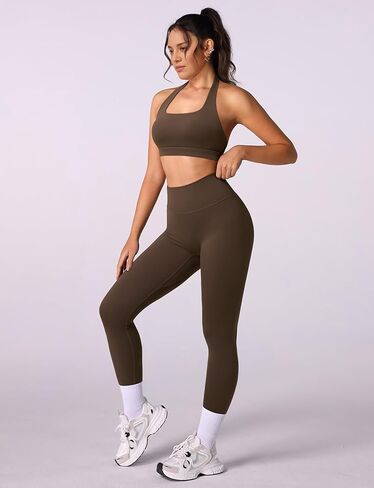 RXRXCOCO Backless Workout Sets for Women 2 Piece Halter Sports Bra Hidden Scrunch High Waisted Gym Leggings Matching Set in Kuwait