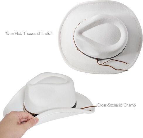 Cowboy Cap for Women Men, Classic Felt Western Cowgirl Hat Wide Brim Jazz Fedora Hats in Kuwait
