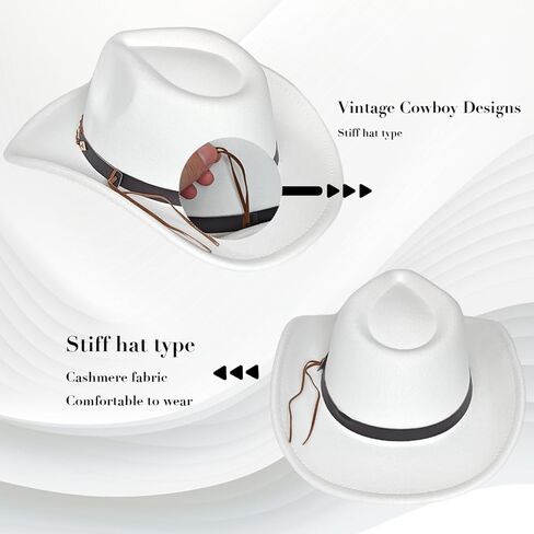 Cowboy Cap for Women Men, Classic Felt Western Cowgirl Hat Wide Brim Jazz Fedora Hats in Kuwait