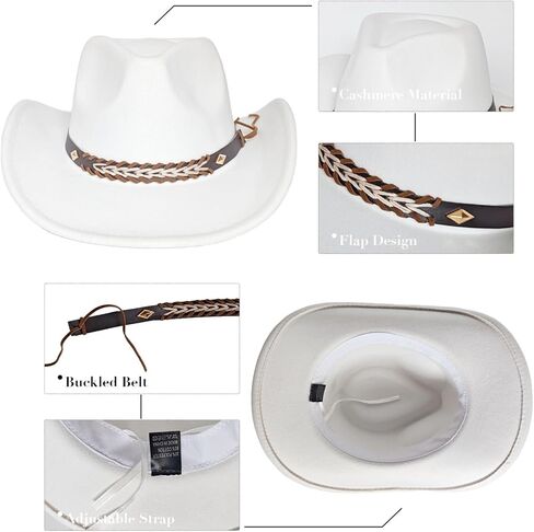 Cowboy Cap for Women Men, Classic Felt Western Cowgirl Hat Wide Brim Jazz Fedora Hats in Kuwait