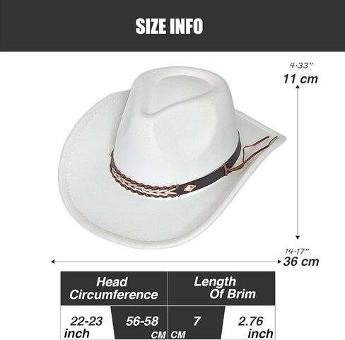 Cowboy Cap for Women Men, Classic Felt Western Cowgirl Hat Wide Brim Jazz Fedora Hats in Kuwait