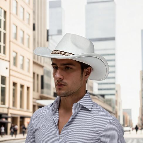 Cowboy Cap for Women Men, Classic Felt Western Cowgirl Hat Wide Brim Jazz Fedora Hats in Kuwait
