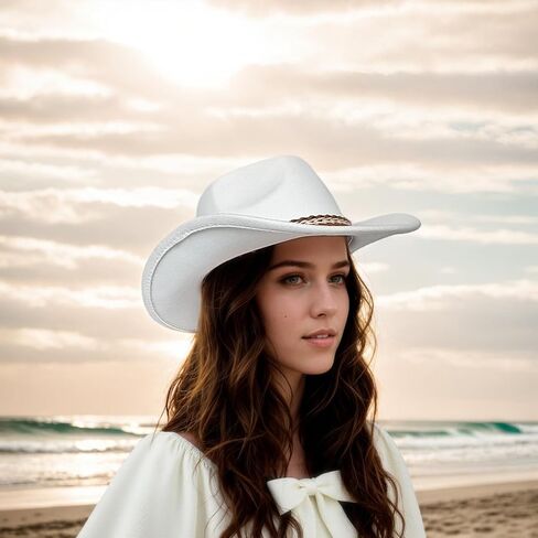 Cowboy Cap for Women Men, Classic Felt Western Cowgirl Hat Wide Brim Jazz Fedora Hats in Kuwait