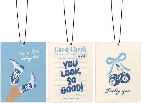 Cute Blue Western Coastal Cowgirl Car Air Freshener, Preppy Blue Lucky 8 Ball Guest Check Air Freshener Hanging 3 Pcs for Cars Closet Drawer or Books, Girly Car Accessories Mirror Decor for Women in Kuwait