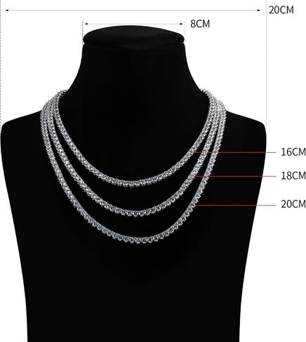Kose Tennis Necklace 18K silver/gold plated chain for Women and Men | 3 Prong Set 5A 4.0mm Round Cubic Zirconia Cut Faux Diamond Necklace| Festival gifts | Lengths: 16" /18"/20" in Kuwait
