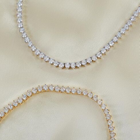 Kose Tennis Necklace 18K silver/gold plated chain for Women and Men | 3 Prong Set 5A 4.0mm Round Cubic Zirconia Cut Faux Diamond Necklace| Festival gifts | Lengths: 16" /18"/20" in Kuwait