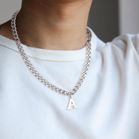 Initial A-Z Cuban Link Chain Necklace for Men, Stainless Steel Letter Pendant Necklace Diamond Cut 6MM Cuban Link Chain Initial Necklace Gifts for Men Father Boyfriends in Kuwait