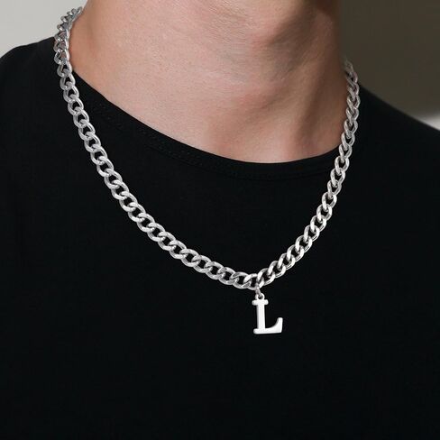 Initial A-Z Cuban Link Chain Necklace for Men, Stainless Steel Letter Pendant Necklace Diamond Cut 6MM Cuban Link Chain Initial Necklace Gifts for Men Father Boyfriends in Kuwait