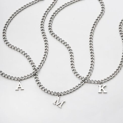 Initial A-Z Cuban Link Chain Necklace for Men, Stainless Steel Letter Pendant Necklace Diamond Cut 6MM Cuban Link Chain Initial Necklace Gifts for Men Father Boyfriends in Kuwait