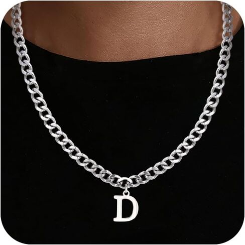 Initial A-Z Cuban Link Chain Necklace for Men, Stainless Steel Letter Pendant Necklace Diamond Cut 6MM Cuban Link Chain Initial Necklace Gifts for Men Father Boyfriends in Kuwait