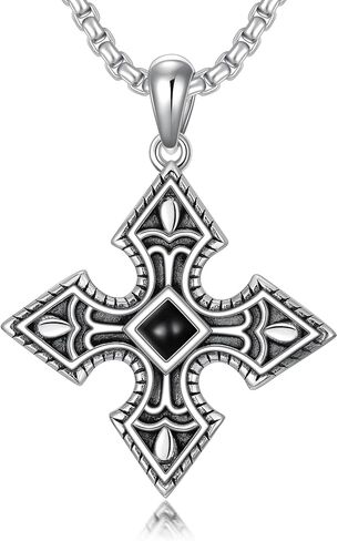 Cross Necklace for Men 925 Sterling Silver Crucifix Pendant Christian Cross Jewelry for Men Women in Saudi Arabia