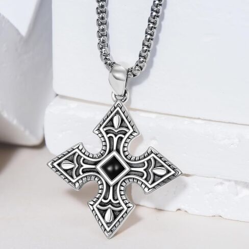 Cross Necklace for Men 925 Sterling Silver Crucifix Pendant Christian Cross Jewelry for Men Women in Saudi Arabia