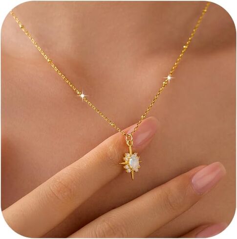 Lovecom 925 Sterling Silver North Star Netlace Opal Netlace for Women Dainty 14K Gold Plated 12 Star Star Necklace Trendy Cubic Zirconia Chain Jewelry Hermnich Gift for Mom Mater in Kuwait