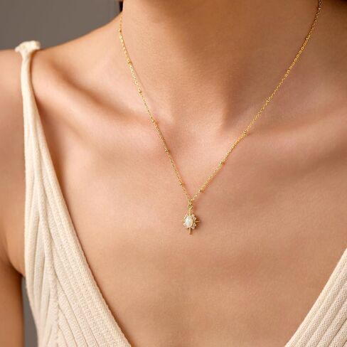 Lovecom 925 Sterling Silver North Star Netlace Opal Netlace for Women Dainty 14K Gold Plated 12 Star Star Necklace Trendy Cubic Zirconia Chain Jewelry Hermnich Gift for Mom Mater in Kuwait