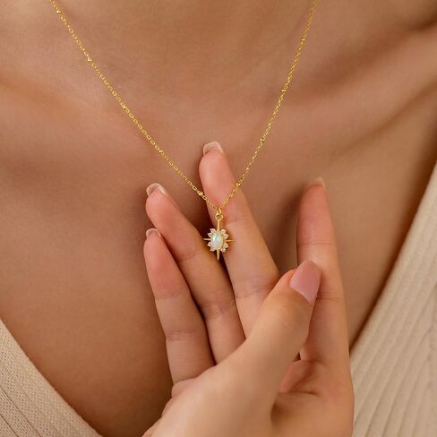 Lovecom 925 Sterling Silver North Star Netlace Opal Netlace for Women Dainty 14K Gold Plated 12 Star Star Necklace Trendy Cubic Zirconia Chain Jewelry Hermnich Gift for Mom Mater in Kuwait