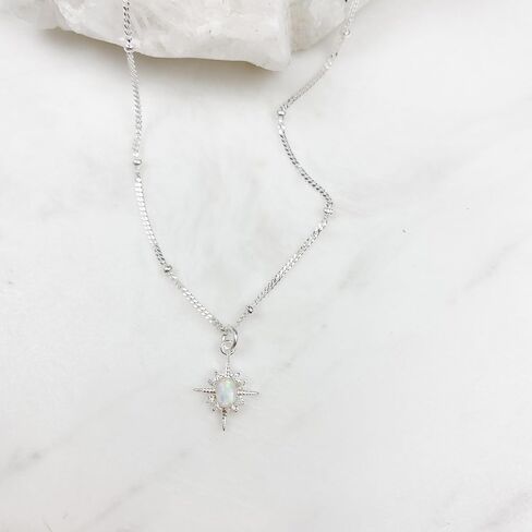 Lovecom 925 Sterling Silver North Star Netlace Opal Netlace for Women Dainty 14K Gold Plated 12 Star Star Necklace Trendy Cubic Zirconia Chain Jewelry Hermnich Gift for Mom Mater in Kuwait