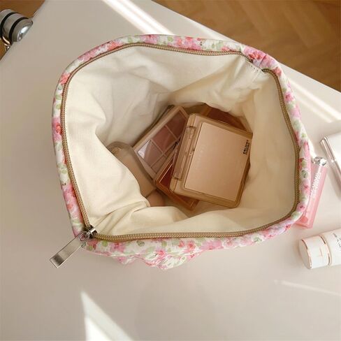 2 PCS حقيبة مكياج الأزهار كبيرة القطن سفر من منظم كيس ماكياج مستحضرات التجميل ، كوكيت لطيف السحاب المحفظة المحفظة بتخزين حقيبة التلاشي لتخزين النساء للنساء in Kuwait