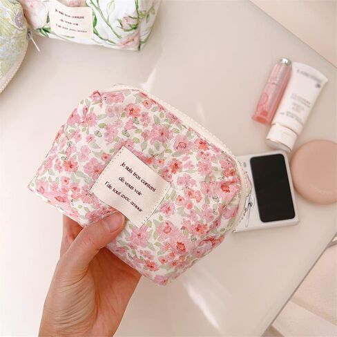 2 PCS حقيبة مكياج الأزهار كبيرة القطن سفر من منظم كيس ماكياج مستحضرات التجميل ، كوكيت لطيف السحاب المحفظة المحفظة بتخزين حقيبة التلاشي لتخزين النساء للنساء in Kuwait