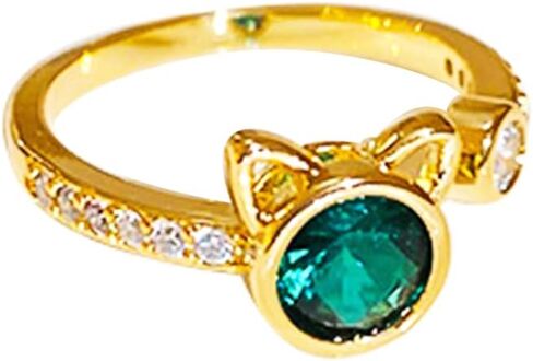OIDIMS Cute Cat Ring for Women 14k Gold Plated Adjustable Open Band Green Crystal Cubic Zirconia Dainty Fashion Stackable Ring Pet Lover Jewelry for Engagement Promise Friendship in Saudi Arabia