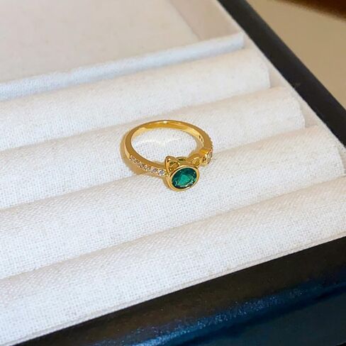 OIDIMS Cute Cat Ring for Women 14k Gold Plated Adjustable Open Band Green Crystal Cubic Zirconia Dainty Fashion Stackable Ring Pet Lover Jewelry for Engagement Promise Friendship in Saudi Arabia