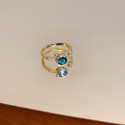 OIDIMS Cute Cat Ring for Women 14k Gold Plated Adjustable Open Band Green Crystal Cubic Zirconia Dainty Fashion Stackable Ring Pet Lover Jewelry for Engagement Promise Friendship in Saudi Arabia