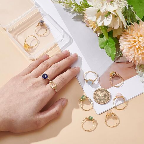 UNICRAFTALE 10Pcs Chakra Crystal Rings 10 Styles Gemstone Rings Copper Wire Wrapped Ring Irregular Colorful Gem Ring for Women in Saudi Arabia