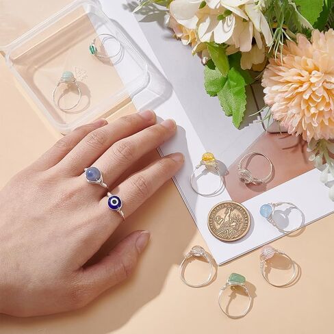 UNICRAFTALE 10Pcs Chakra Crystal Rings 10 Styles Gemstone Rings Copper Wire Wrapped Ring Irregular Colorful Gem Ring for Women in Saudi Arabia