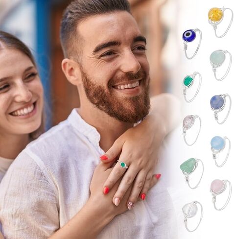 UNICRAFTALE 10Pcs Chakra Crystal Rings 10 Styles Gemstone Rings Copper Wire Wrapped Ring Irregular Colorful Gem Ring for Women in Saudi Arabia