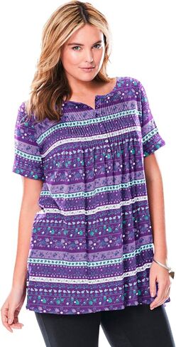 Woman Within Plus Size Short-Sleeve Pintucked Henley Tunic in Saudi Arabia