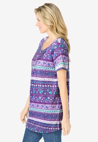 Woman Within Plus Size Short-Sleeve Pintucked Henley Tunic in Saudi Arabia
