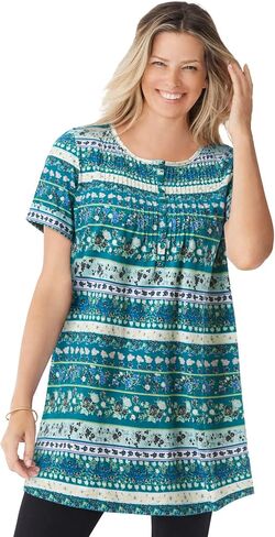 Woman Within Plus Size Short-Sleeve Pintucked Henley Tunic in Saudi Arabia