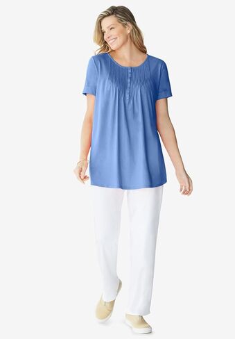 Woman Within Plus Size Short-Sleeve Pintucked Henley Tunic in Saudi Arabia