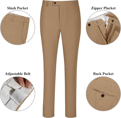 Linen Men Suit Set Casual Tuxedo 2 Piece Regular Fit Blazer One Button Solid Jacket and Pants for Prom Wedding Party in Kuwait