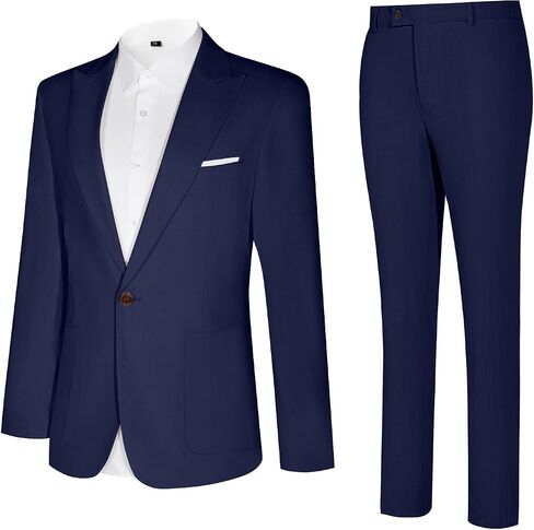 Linen Men Suit Set Casual Tuxedo 2 Piece Regular Fit Blazer One Button Solid Jacket and Pants for Prom Wedding Party in Kuwait