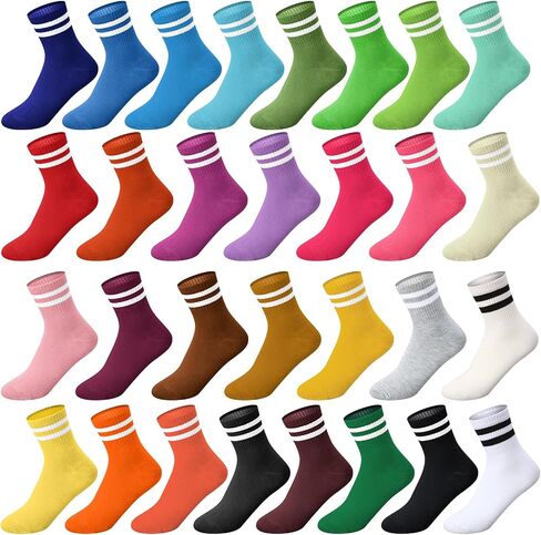 Foaincore 30 Pairs Women Crew Socks Solid Color Socks for Women Size 9-11 Cotton Socks Comfortable Women's Athletic Socks (Multicolor) in Kuwait