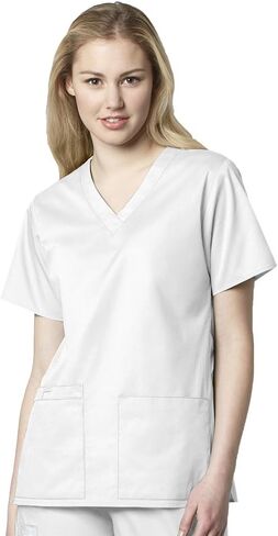 WonderWink Womens V-Neck Top Medical Scrubs Shirt, White, 2X US in Saudi Arabia