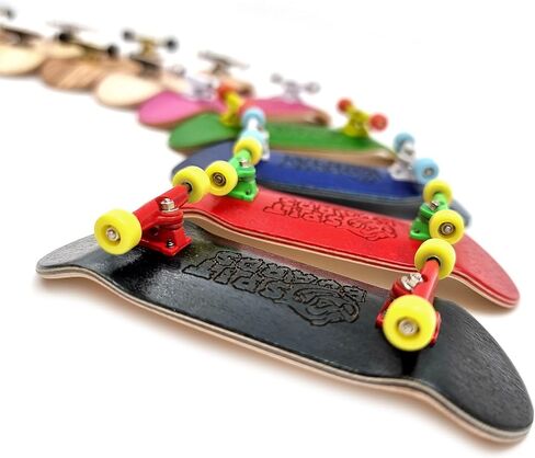 SPITBOARDS® 32 mm Fingerboard Complete Real Wood Set-Up (Pre-Assembled, 5-Layers), Trucks with Lock Nuts, Bearing Wheels, Foam Grip Tape, (Deck: Pink, Trucks: White, Wheels: Transparent) in Kuwait