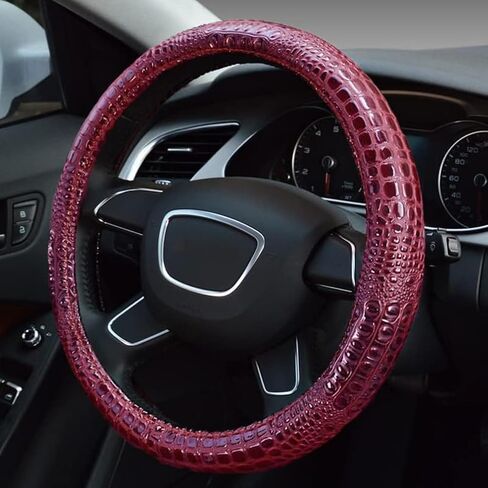 Luxury Crocodile Grain Leather Car Steering Wheel Cover Universal Sport Cute Handle Case for Men Auto Interior Accessories Blue in Kuwait