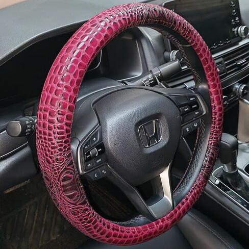 Luxury Crocodile Grain Leather Car Steering Wheel Cover Universal Sport Cute Handle Case for Men Auto Interior Accessories Blue in Kuwait