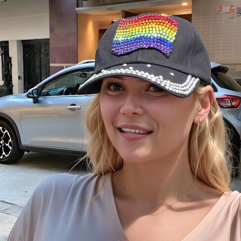 Popfizzy Rhinestone Baseball Cap for Women and Girls, Fun Bedazzled Hats, Shiny Bling Denim and Diamond Hat, Sparkly Gifts in Kuwait