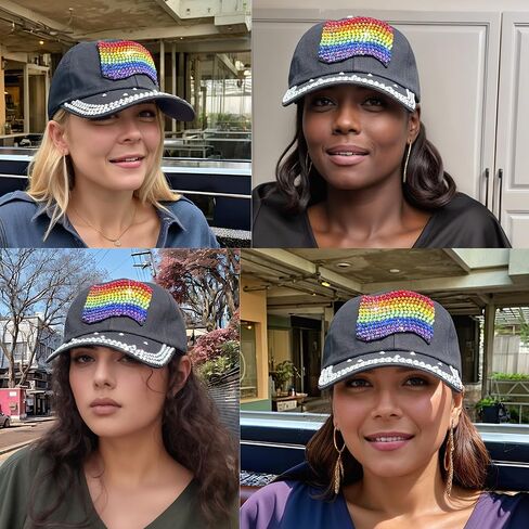 Popfizzy Rhinestone Baseball Cap for Women and Girls, Fun Bedazzled Hats, Shiny Bling Denim and Diamond Hat, Sparkly Gifts in Kuwait