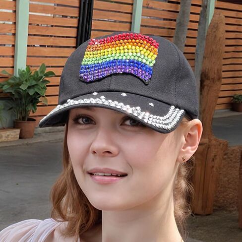 Popfizzy Rhinestone Baseball Cap for Women and Girls, Fun Bedazzled Hats, Shiny Bling Denim and Diamond Hat, Sparkly Gifts in Kuwait