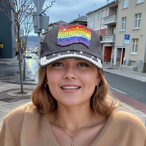 Popfizzy Rhinestone Baseball Cap for Women and Girls, Fun Bedazzled Hats, Shiny Bling Denim and Diamond Hat, Sparkly Gifts in Kuwait